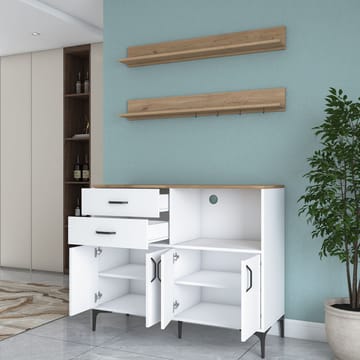 Lorvik Multifunktionsskåp 120x98,8x40 cm - Vitt och valnöt - Hus & renovering - Kök & bad - Kök & tvättstuga