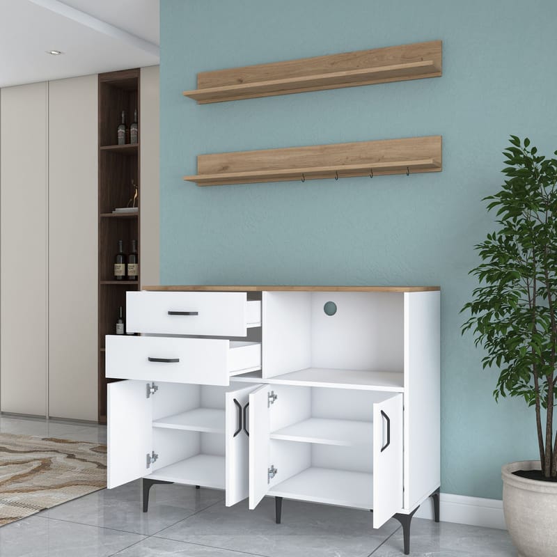 Lorvik Multifunktionsskåp 120x98,8x40 cm - Vitt och valnöt - Hus & renovering - Kök & bad - Kök & tvättstuga