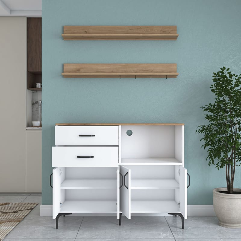 Lorvik Multifunktionsskåp 120x98,8x40 cm - Vitt och valnöt - Hus & renovering - Kök & bad - Kök & tvättstuga