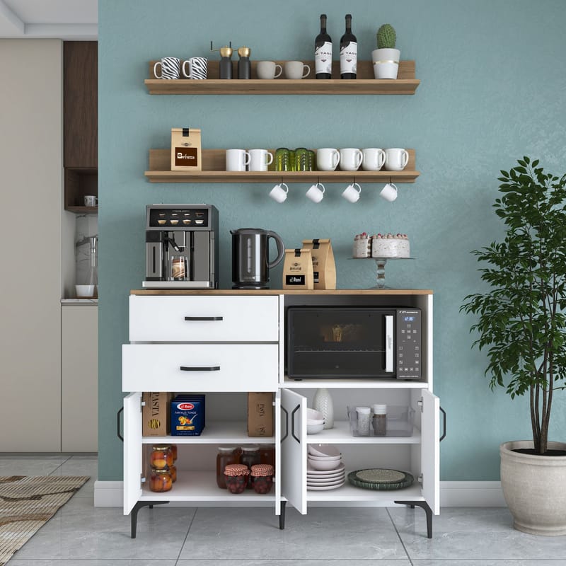 Lorvik Multifunktionsskåp 120x98,8x40 cm - Vitt och valnöt - Hus & renovering - Kök & bad - Kök & tvättstuga