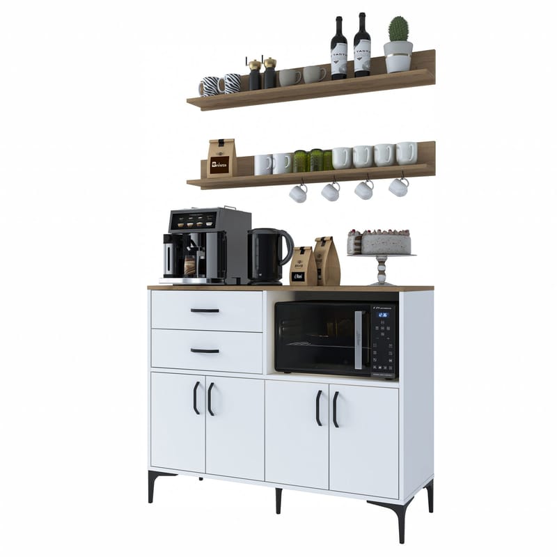Lorvik Multifunktionsskåp 120x98,8x40 cm - Vitt och valnöt - Hus & renovering - Kök & bad - Kök & tvättstuga