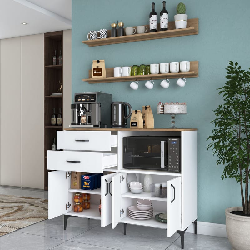Lorvik Multifunktionsskåp 120x98,8x40 cm - Vitt och valnöt - Hus & renovering - Kök & bad - Kök & tvättstuga