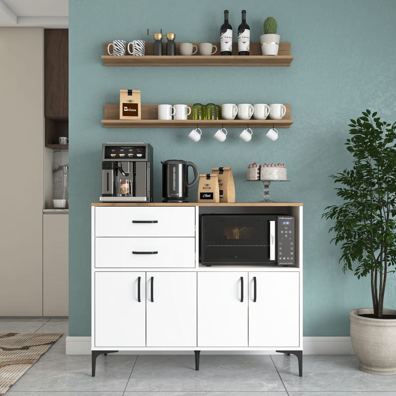 Lorvik Multifunktionsskåp 120x98,8x40 cm - Vitt och valnöt - Hus & renovering - Kök & bad - Kök & tvättstuga