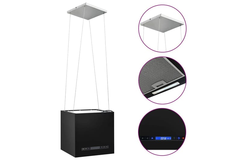 Hängande köksfläkt touchsensor LCD 37 cm pulverlackerat stål - Svart - Hushåll - Vitvaror - Köksfläkt & spisfläkt - Frihängande köksfläkt