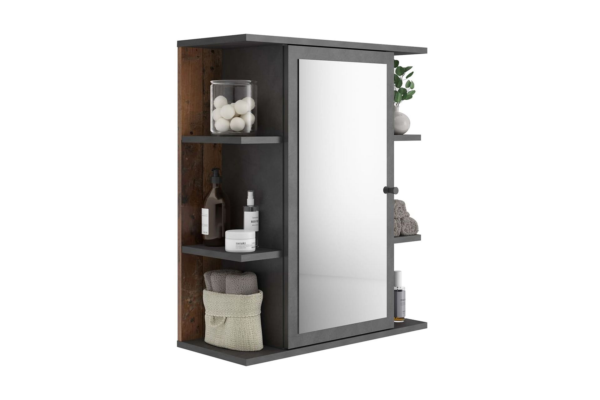 Alternativ bild 0 för FMD Badrumsskåp med spegel Matera och åldrat mörkt trä