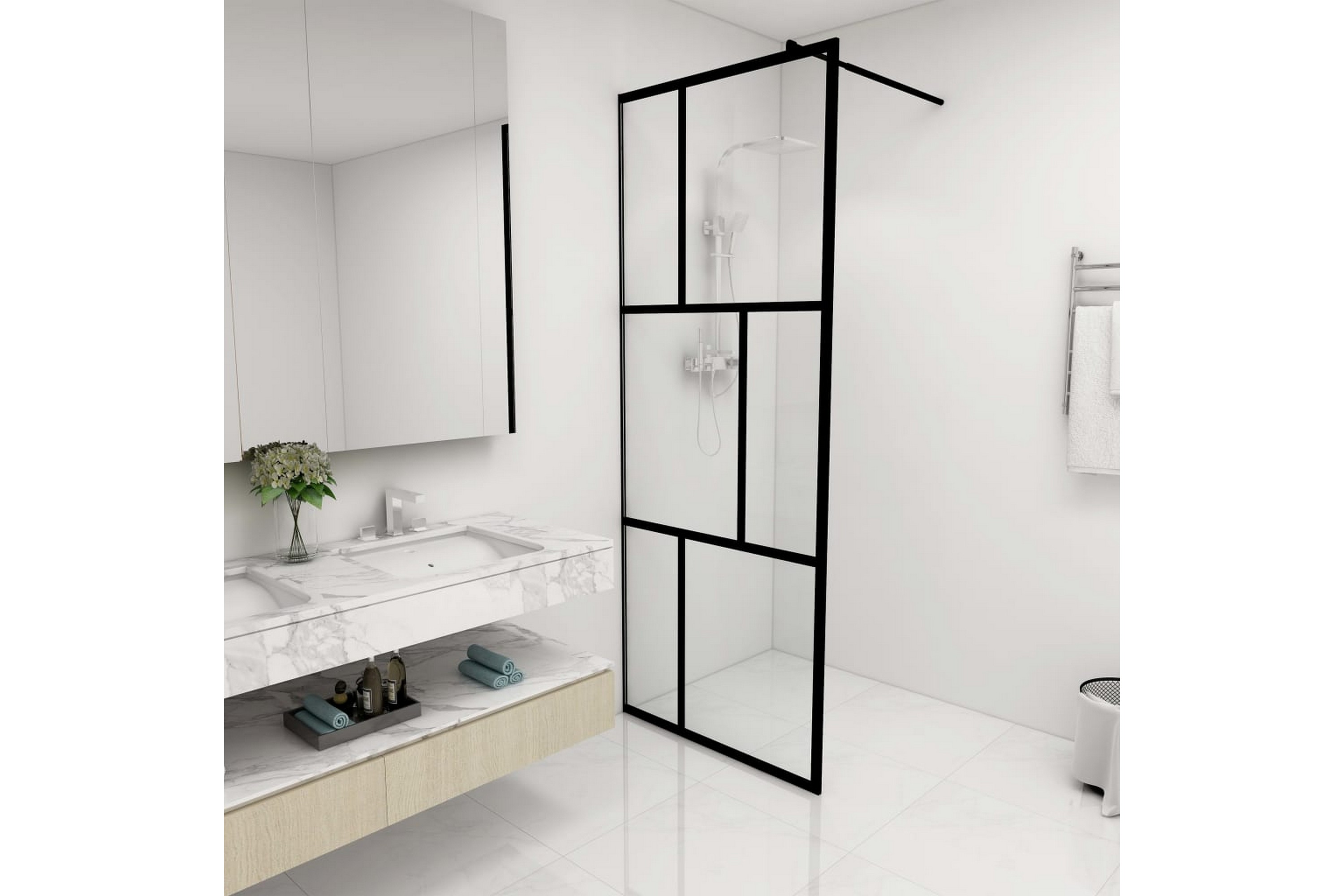 Duschvägg till duschkabin härdat glas svart 80x195 cm - Svart 149152