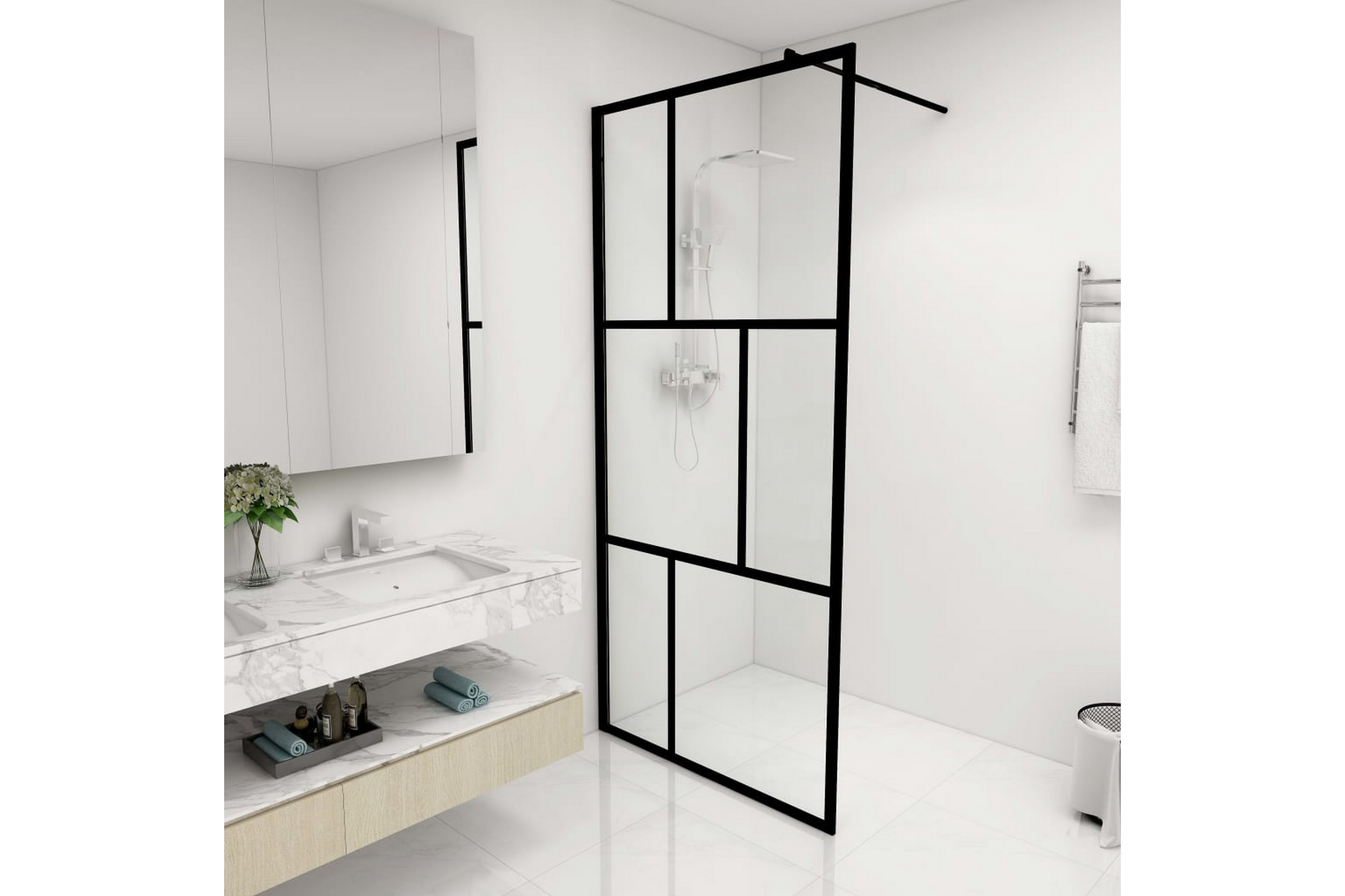 Duschvägg till duschkabin härdat glas svart 90x195 cm - Svart 149153