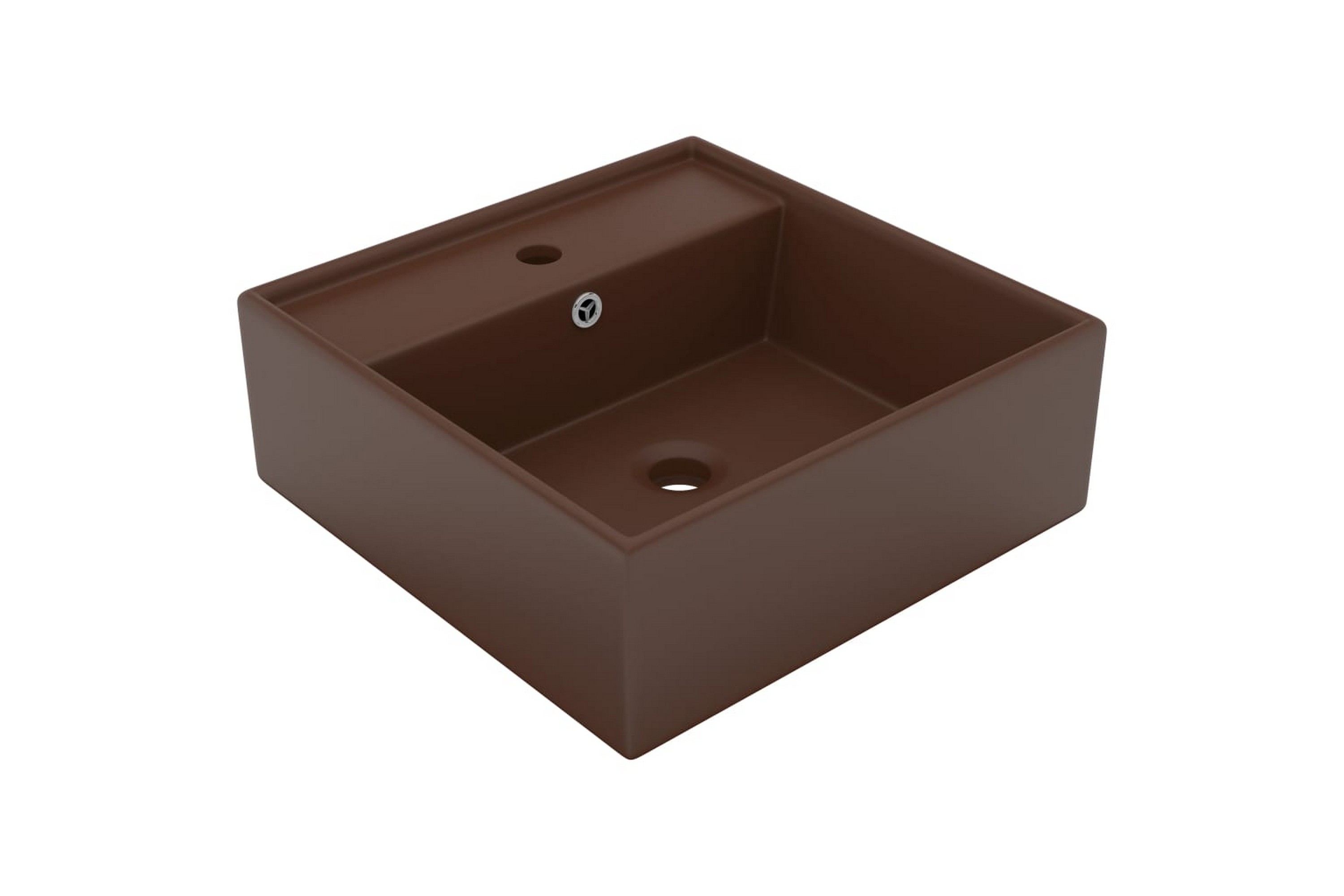 Fyrkantigt handfat bräddavlopp matt mörkbrun 41x41 cm kerami - Brun 146951