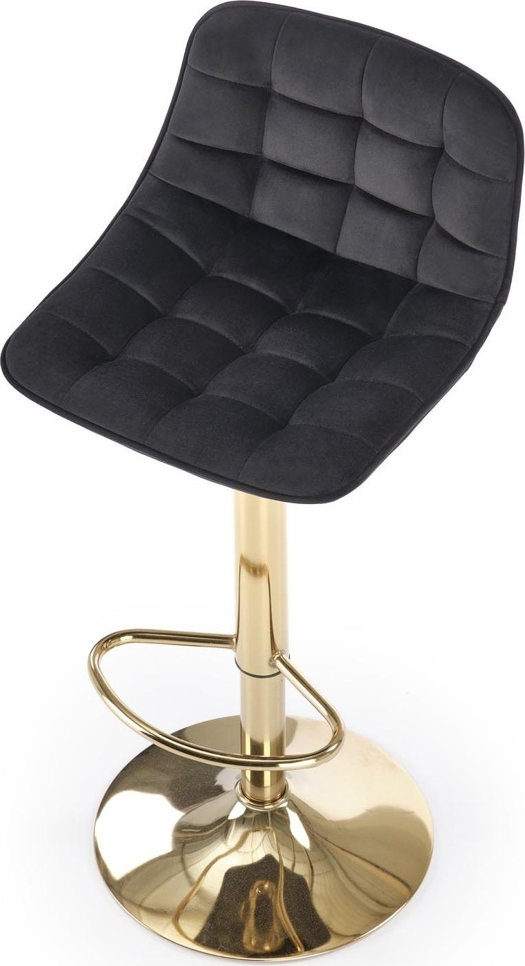 Barstol svart sammet med guldfot - Sitthöjd 62-84 cm - Svart/guld - Hushåll - Bar & vin - Barmöbler