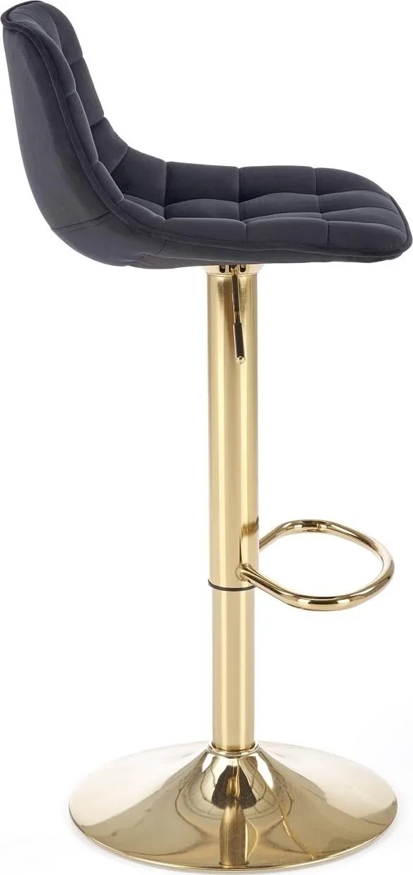 Barstol svart sammet med guldfot - Sitthöjd 62-84 cm, Svart/guld