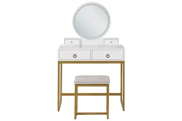 Auxon Sminkbord med Spegel och Belysning i Trä med Metallben - Vit|Beige - Möbler - Bord & matgrupper - Sminkbord & toalettbord