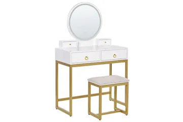 Auxon Sminkbord med Spegel och Belysning i Trä med Metallben - Vit|Beige - Möbler - Bord & matgrupper - Sminkbord & toalettbord