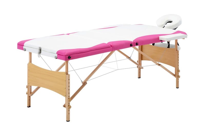 Hopfällbar massagebänk 3 sektioner trä vit och rosa - Vit - Massagebänk & massagebord