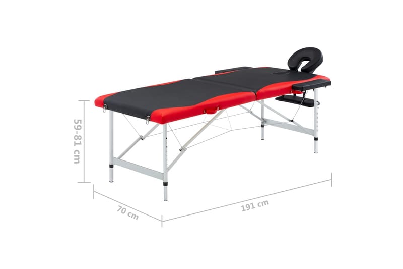 Hopfällbar massagebänk 2 sektioner aluminium svart och röd - Svart - Massagebänk & massagebord