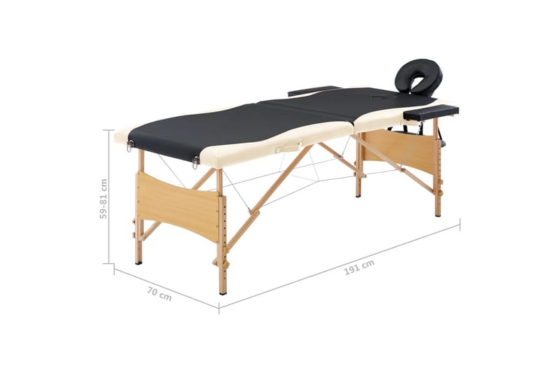 Hopfällbar massagebänk 2 sektioner trä svart och beige - Svart/Beige - Massagebänk & massagebord