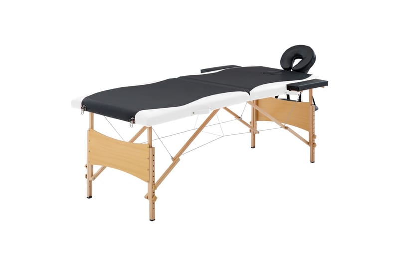 Hopfällbar massagebänk 2 sektioner trä svart och vit - Svart - Massagebänk & massagebord