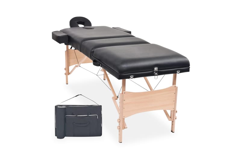 Hopfällbar massagebänk 3 sektioner 10 cm tjock svart - Svart - Massagebänk & massagebord