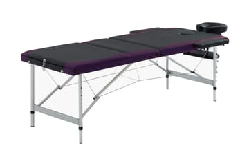 Hopfällbar massagebänk 3 sektioner aluminium svart och lila