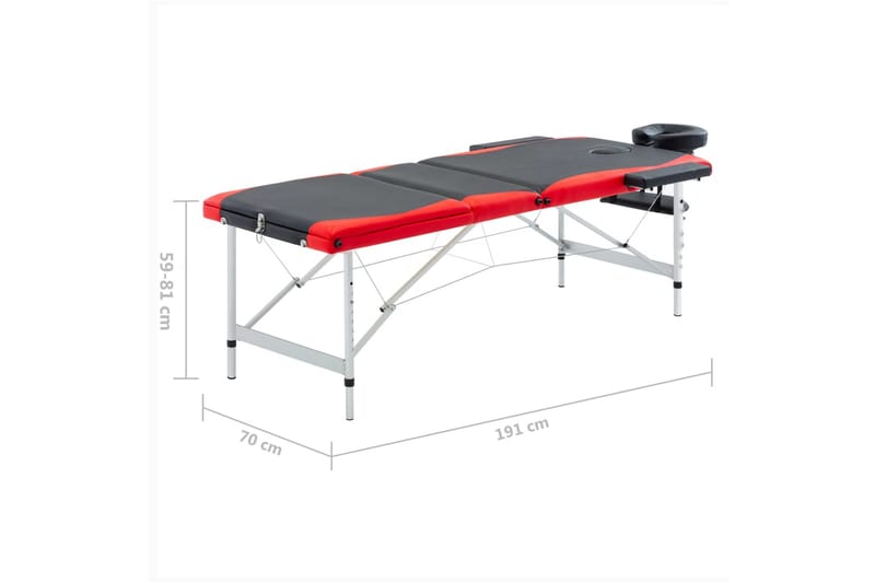 Hopfällbar massagebänk 3 sektioner aluminium svart och röd - Svart/Röd - Massagebänk & massagebord