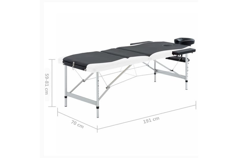 Hopfällbar massagebänk 3 sektioner aluminium svart och vit - Svart - Massagebänk & massagebord