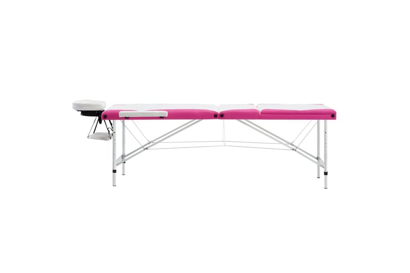 Hopfällbar massagebänk 3 sektioner aluminium vit och rosa - Vit - Massagebänk & massagebord