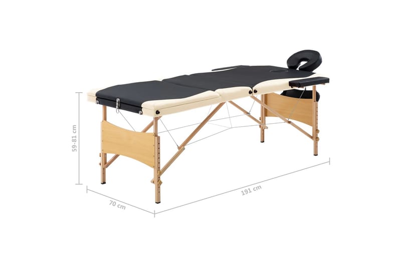 Hopfällbar massagebänk 3 sektioner trä svart och beige - Svart - Massagebänk & massagebord