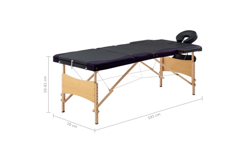 Hopfällbar massagebänk 3 sektioner trä svart och lila - Svart - Massagebänk & massagebord