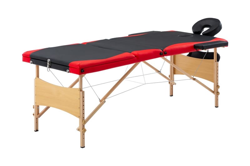 Hopfällbar massagebänk 3 sektioner trä svart och röd - Svart - Massagebänk & massagebord