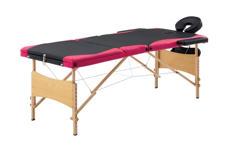 Hopfällbar massagebänk 3 sektioner trä svart och rosa - Svart - Massagebänk & massagebord