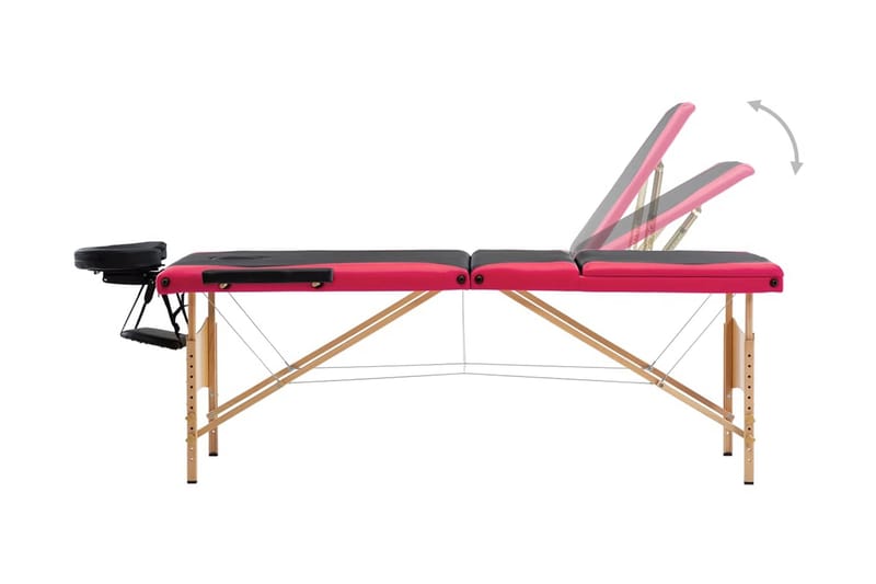 Hopfällbar massagebänk 3 sektioner trä svart och rosa - Svart - Massagebänk & massagebord