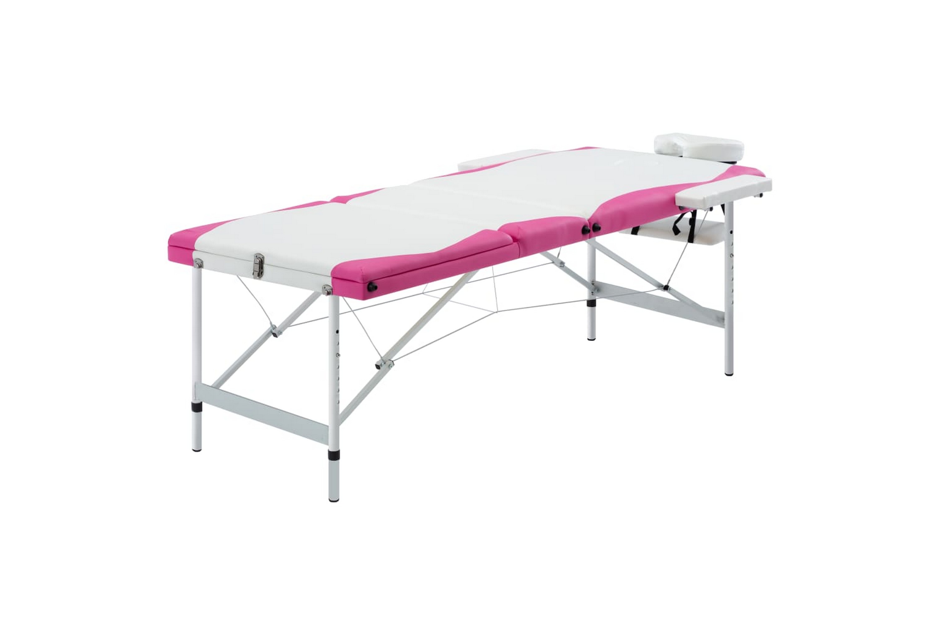 Hopfällbar massagebänk 3 sektioner aluminium vit och rosa - Vit 110242