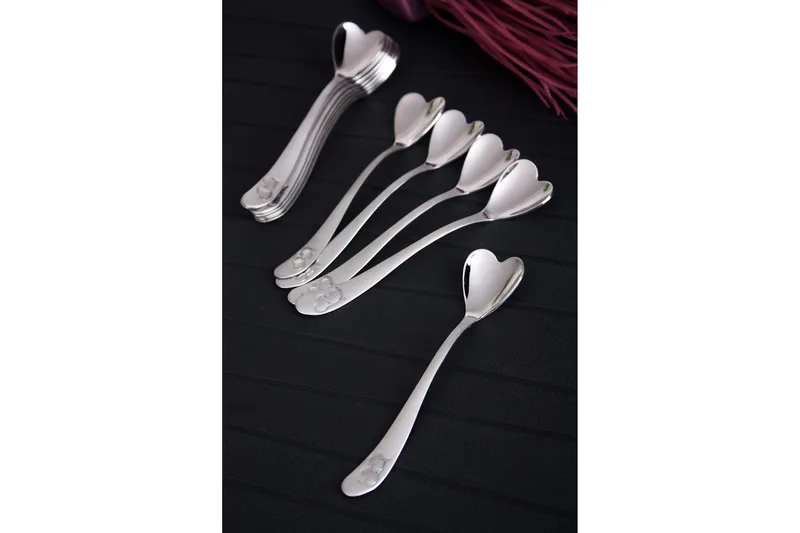 Kosova Sked 12-pack 11 cm Hjärtform Rostfritt Stål - Metallic - Hushåll - Servering & Dukning - Bestick