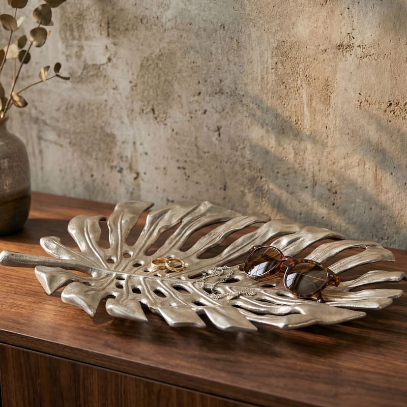 Ivora Dekorationsskål Monstera i aluminium - silver - Hushåll - Servering & Dukning - Brickor & fat