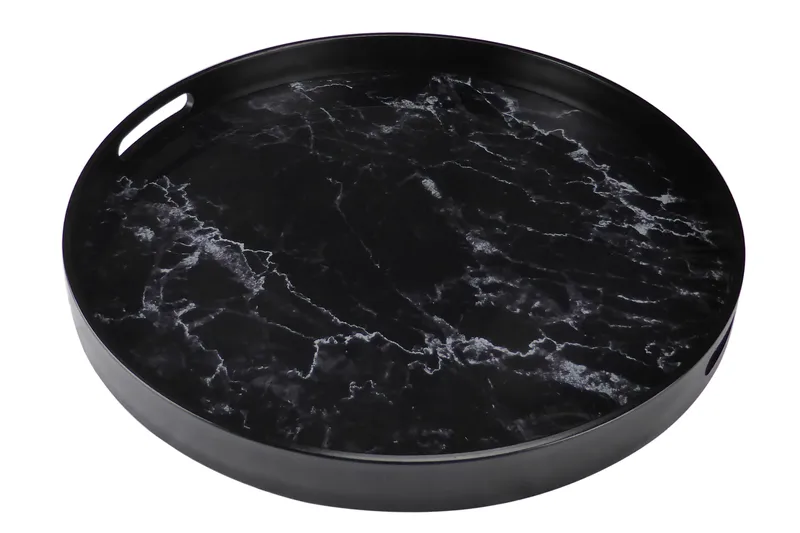 Saturn Serveringsbricka, Svart/Glas/Plast