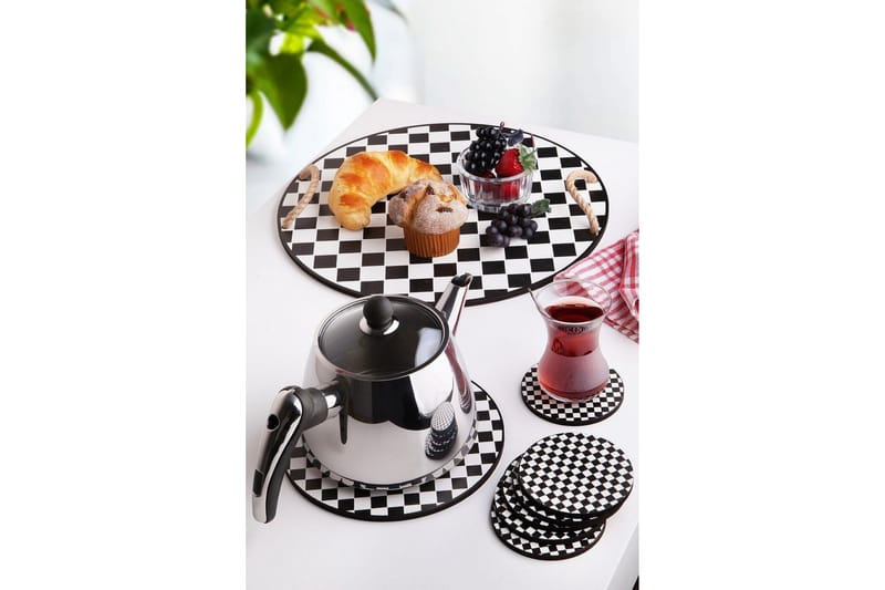 Träbricka & glasunderlägg 8-pack - Svart/Vit - Hushåll - Servering & Dukning - Brickor & fat - Serveringsbricka