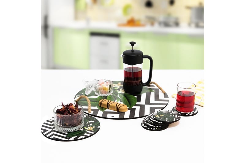 Tr äbricka & glasunderlägg 8-pack - Flerfärgad - Hushåll - Servering & Dukning - Brickor & fat - Serveringsbricka