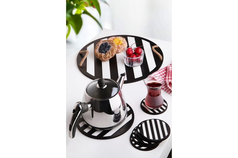 Träbricka & glasunderlägg 8-pack - Svart/Vit - Hushåll - Servering & Dukning - Brickor & fat - Serveringsbricka