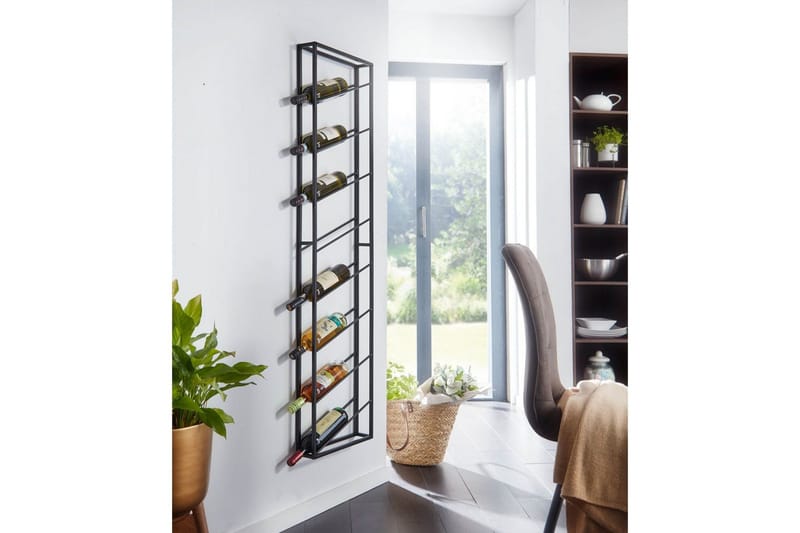 Vinställ Wohnling väggmonterad, plats för 8 flaskor, pulverlackerad metall, industriell loftstil Svart - Svart - Hushåll - Servering & Dukning - Karaff & tillbringare - Glasflaska