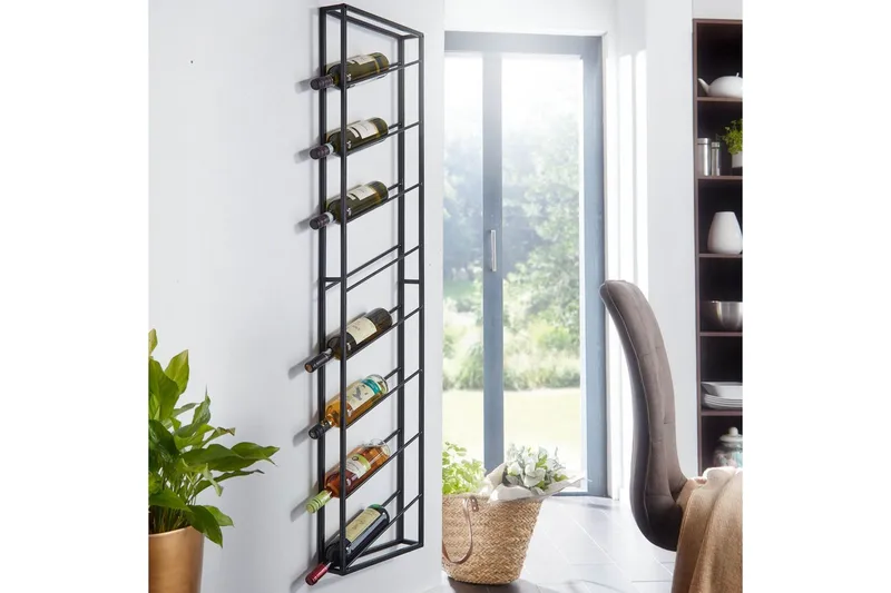 Vinställ Wohnling väggmonterad, plats för 8 flaskor, pulverlackerad metall, industriell loftstil Svart - Svart - Hushåll - Servering & Dukning - Karaff & tillbringare - Glasflaska