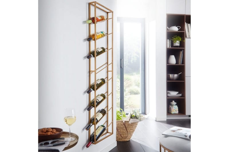 Vinställ Wohnling väggmonterad, plats för 8 flaskor, pulverlackerad metall, industriell loftstil Guld - Guld - Hushåll - Servering & Dukning - Karaff & tillbringare - Glasflaska