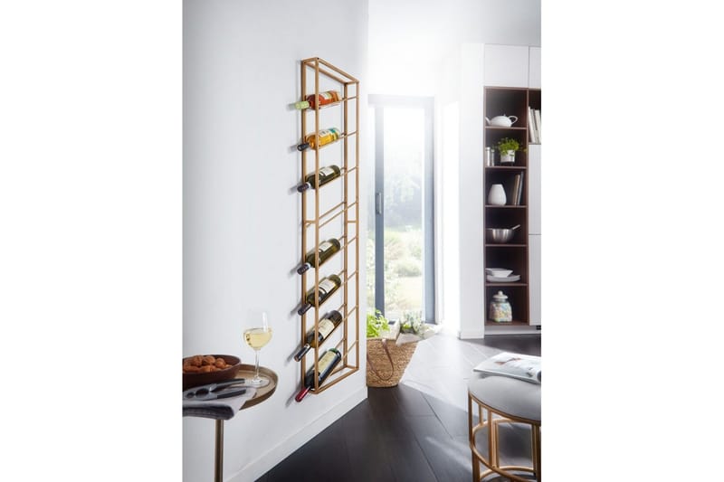 Vinställ Wohnling väggmonterad, plats för 8 flaskor, pulverlackerad metall, industriell loftstil Guld - Guld - Hushåll - Servering & Dukning - Karaff & tillbringare - Glasflaska