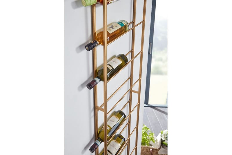 Vinställ Wohnling väggmonterad, plats för 8 flaskor, pulverlackerad metall, industriell loftstil Guld - Guld - Hushåll - Servering & Dukning - Karaff & tillbringare - Glasflaska