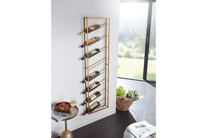 Vinställ Wohnling väggmonterad, plats för 8 flaskor, pulverlackerad metall, industriell loftstil Guld - Guld - Hushåll - Servering & Dukning - Karaff & tillbringare - Glasflaska