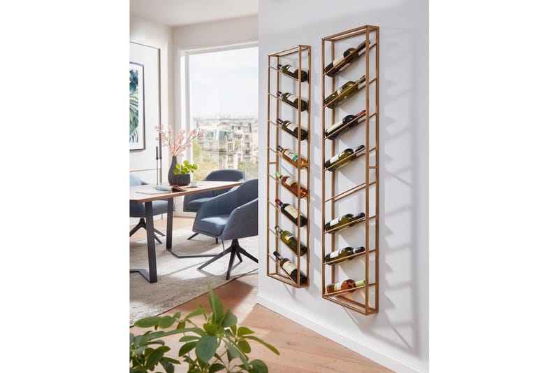 Vinställ Wohnling väggmonterad, plats för 8 flaskor, pulverlackerad metall, industriell loftstil Guld - Guld - Hushåll - Servering & Dukning - Karaff & tillbringare - Glasflaska