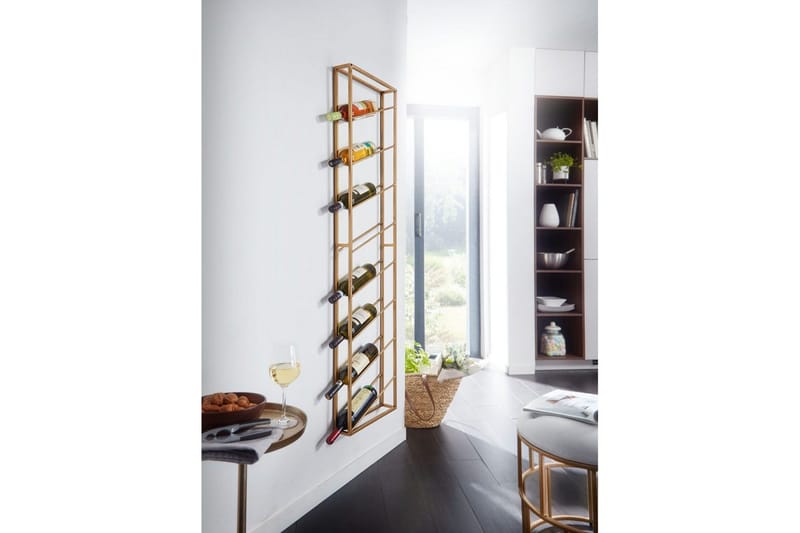 Vinställ Wohnling väggmonterad, plats för 8 flaskor, pulverlackerad metall, industriell loftstil Guld - Guld - Förvaring - Hylla - Förvaringshylla - Vinställ & vinhylla