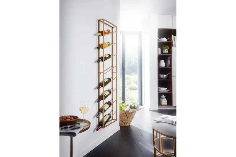 Vinställ Wohnling väggmonterad, plats för 8 flaskor, pulverlackerad metall, industriell loftstil Guld - Guld - Förvaring - Hylla - Förvaringshylla - Vinställ & vinhylla
