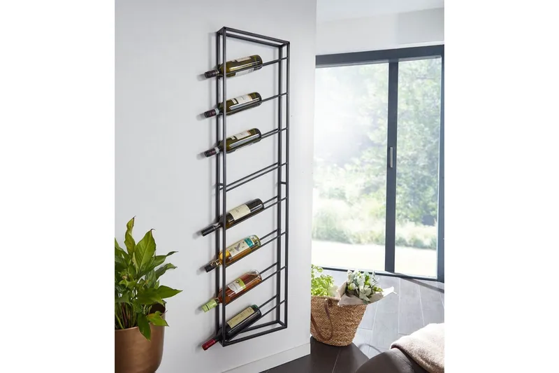 Vinställ Wohnling väggmonterad, plats för 8 flaskor, pulverlackerad metall, industriell loftstil Svart - Svart - Hushåll - Servering & Dukning - Karaff & tillbringare - Glasflaska