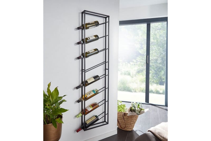 Vinställ Wohnling väggmonterad, plats för 8 flaskor, pulverlackerad metall, industriell loftstil Svart - Svart - Hushåll - Servering & Dukning - Karaff & tillbringare - Glasflaska
