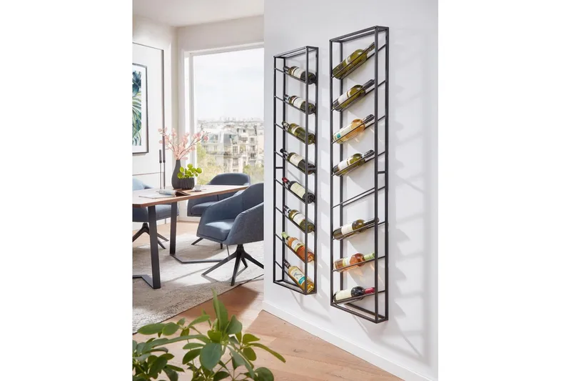 Vinställ Wohnling väggmonterad, plats för 8 flaskor, pulverlackerad metall, industriell loftstil Svart - Svart - Hushåll - Servering & Dukning - Karaff & tillbringare - Glasflaska