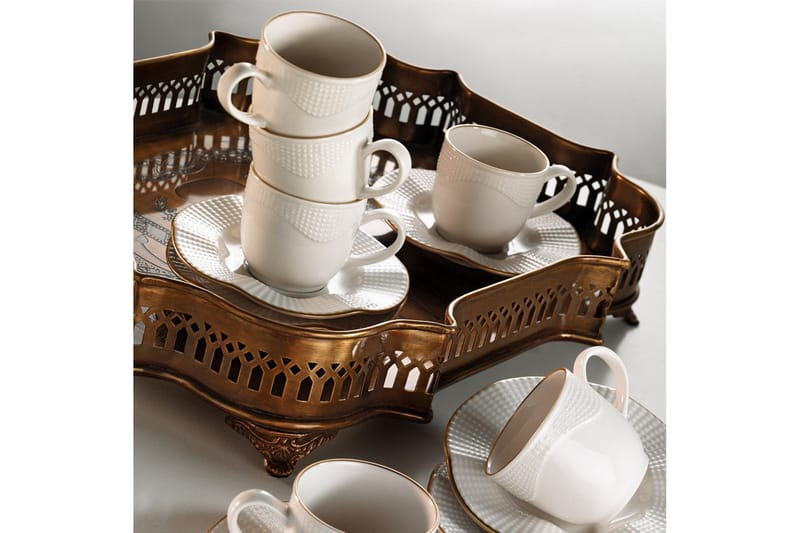 Adine Kaffeservis 12 Delar Porslin - Creme/Guld - Hushåll - Servering & Dukning - Muggar & koppar - Kaffekopp & kaffemugg